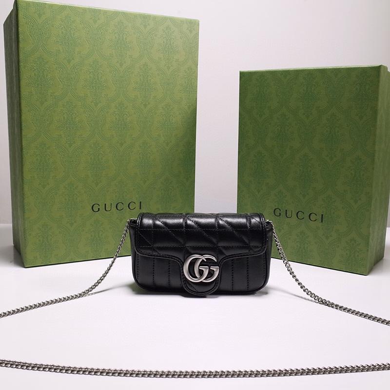 Gucci Chain Shoulder Bag 476433 Checkered Black